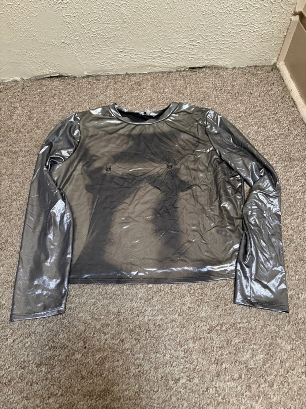 Fashion Nova Metallic Silver Long Sleeve Mesh Top